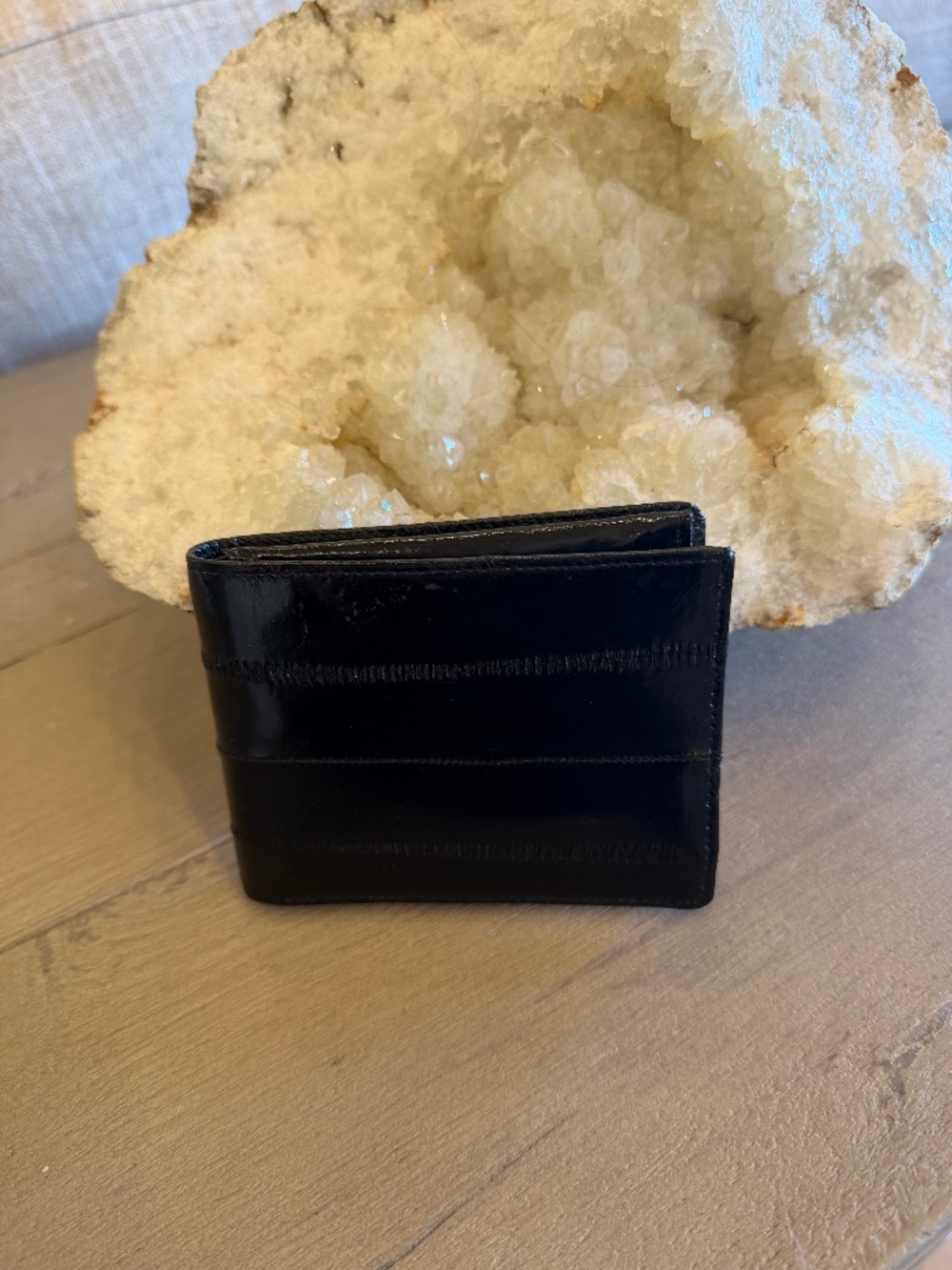 Vintage Lee Sands Men's Black Genuine Exotic Fine Eel Skin Wallet Made in Korea